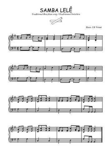 Téléchargez l'arrangement pour piano de la partition de Samba lelê en PDF